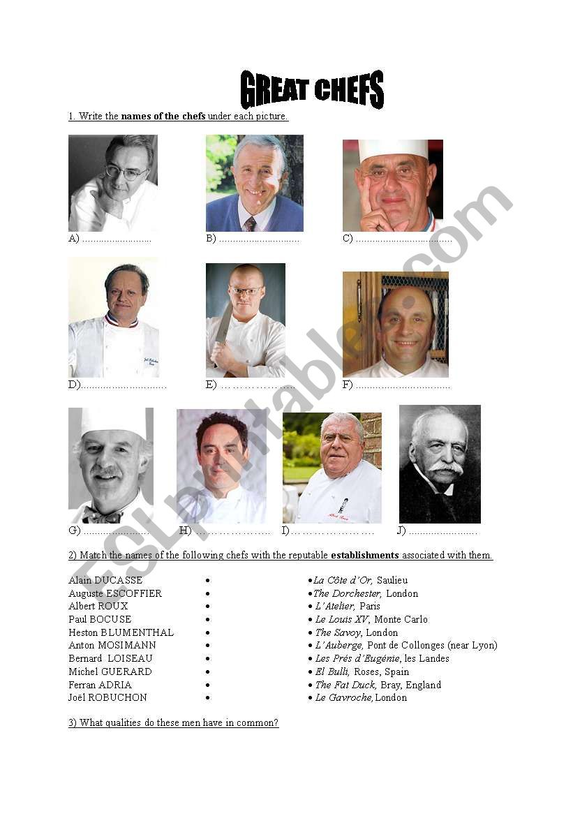 GREAT CHEFS worksheet