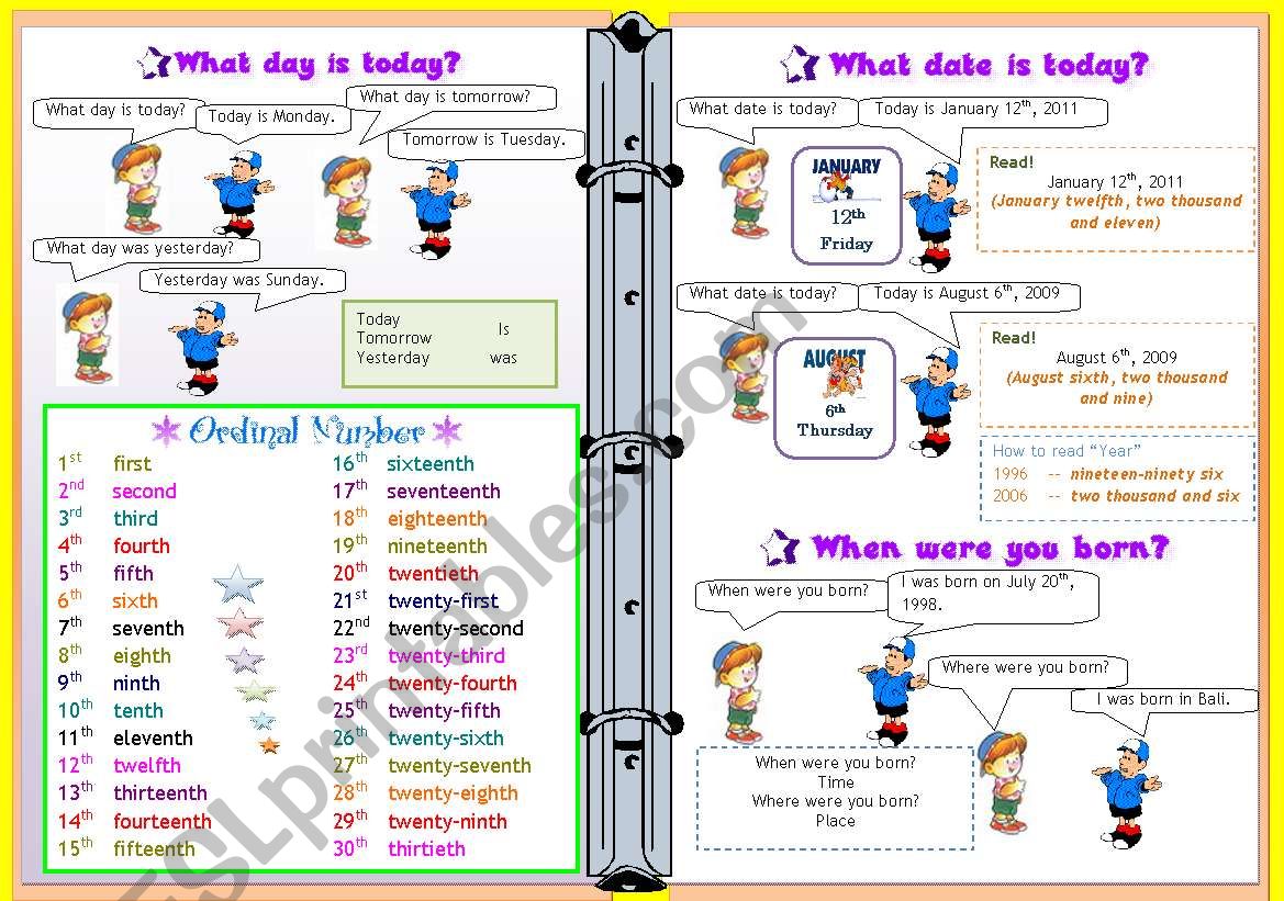 What day is today/ Ordinal Number/ Date / Birthday