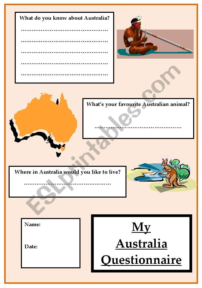 Australia questionnaire worksheet