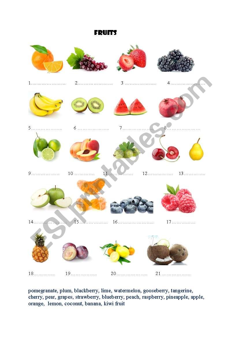 Fruits worksheet