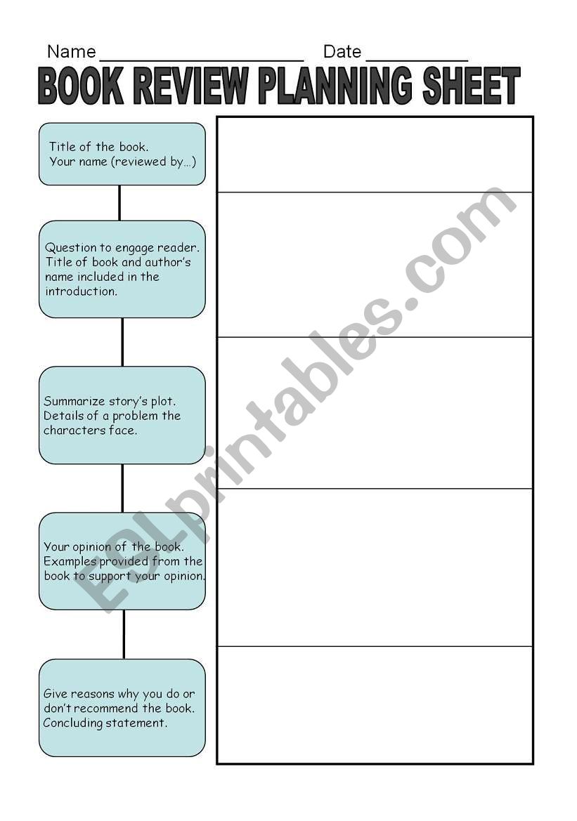 Book Review Planning Sheet worksheet