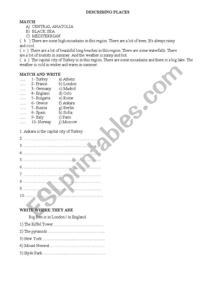 Describing Places worksheet