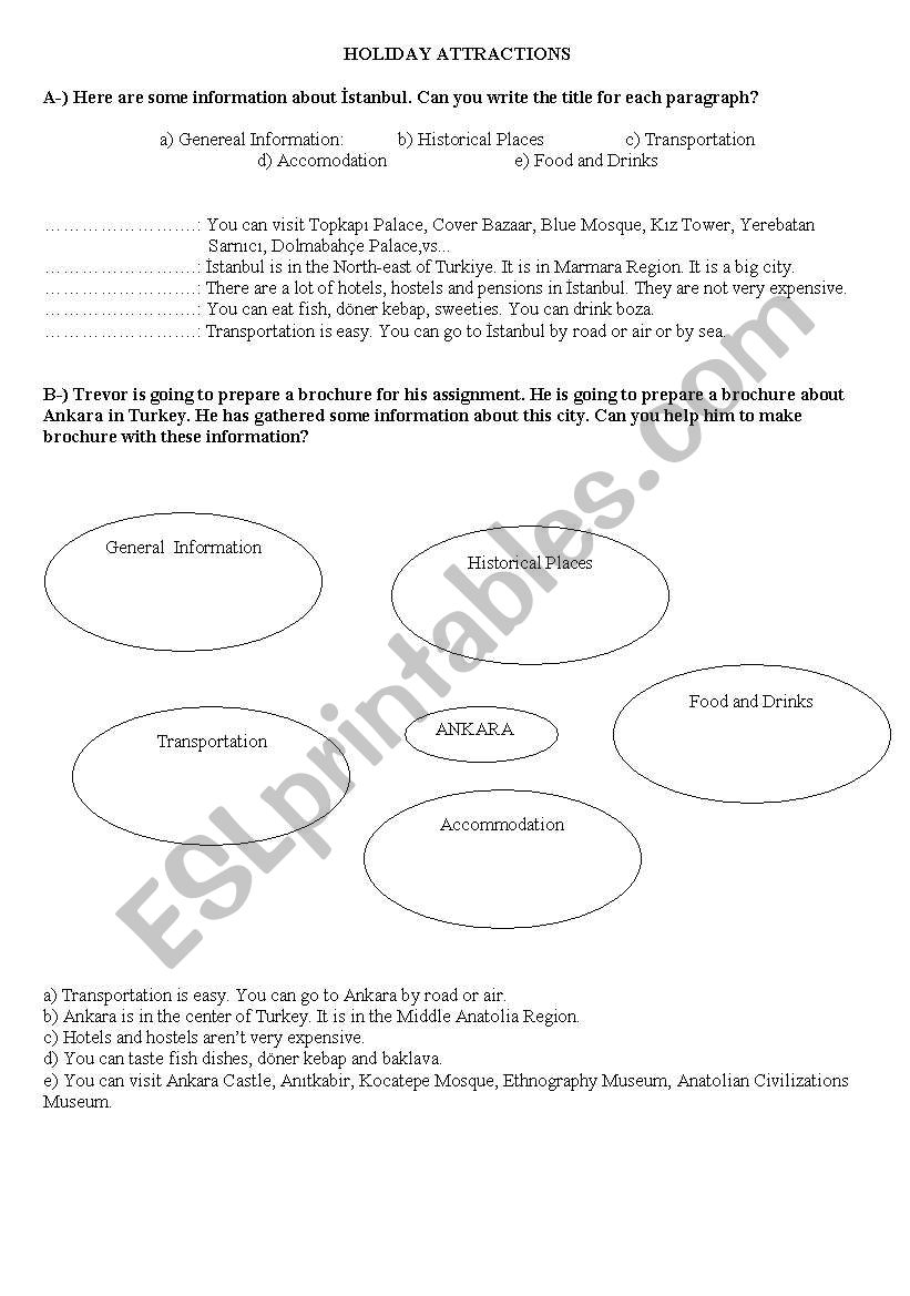 Holiday attraction worksheet