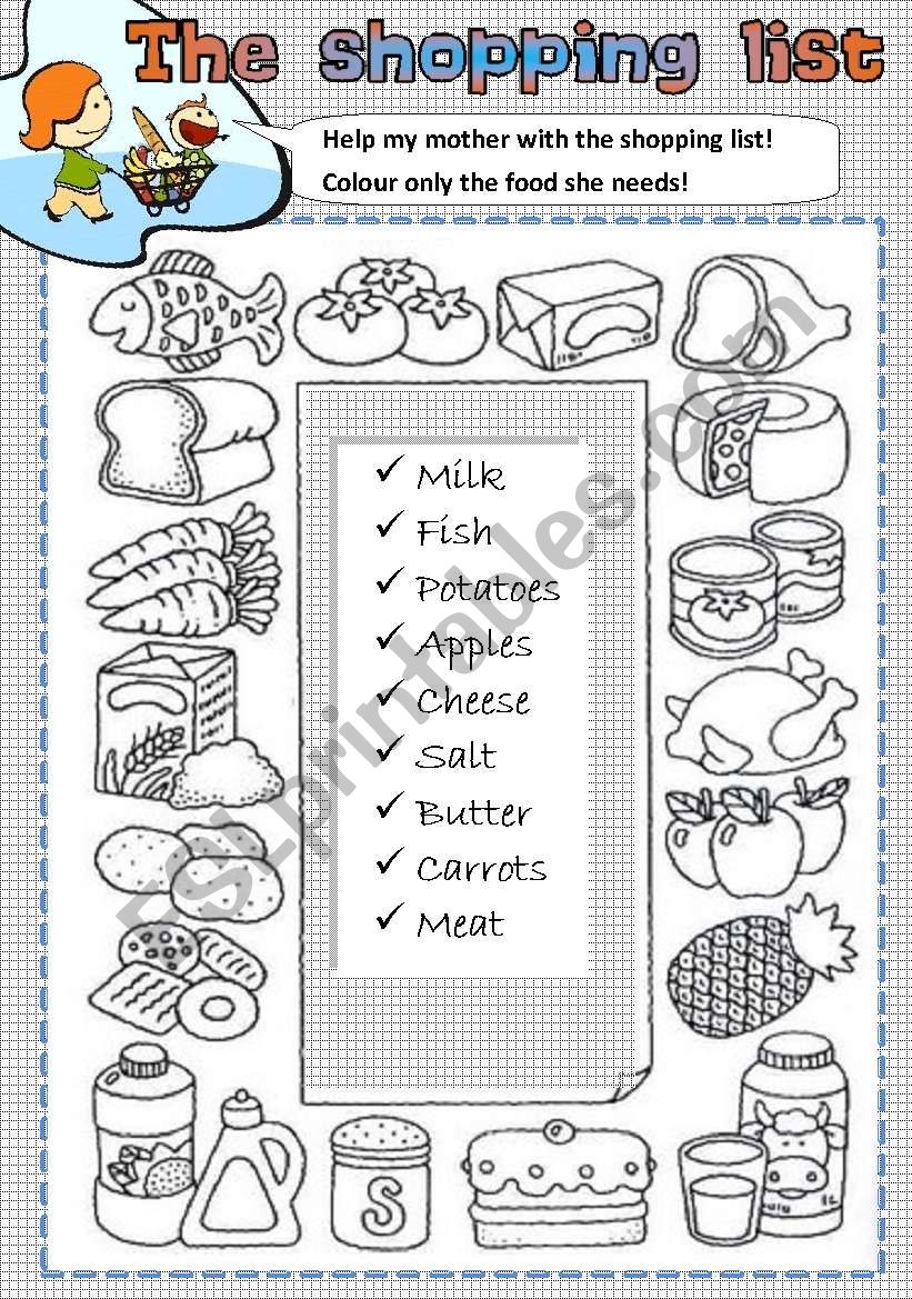 The shopping list worksheet