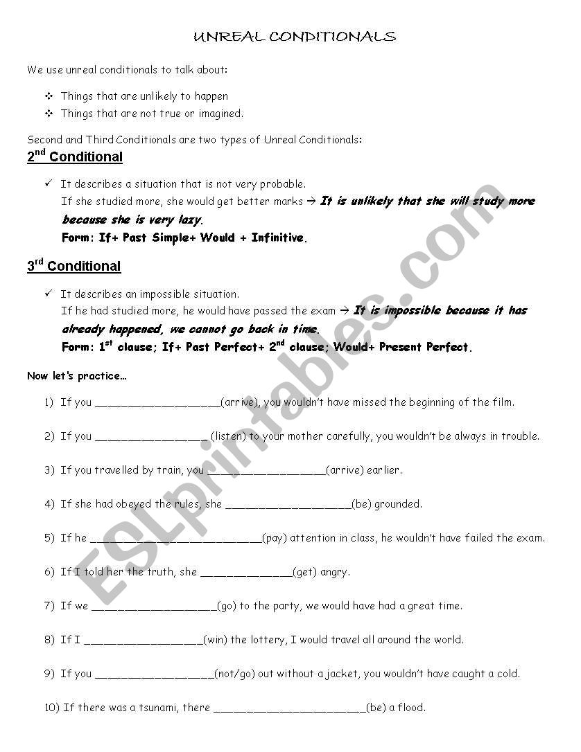 UNREAL CONDITIONALS worksheet