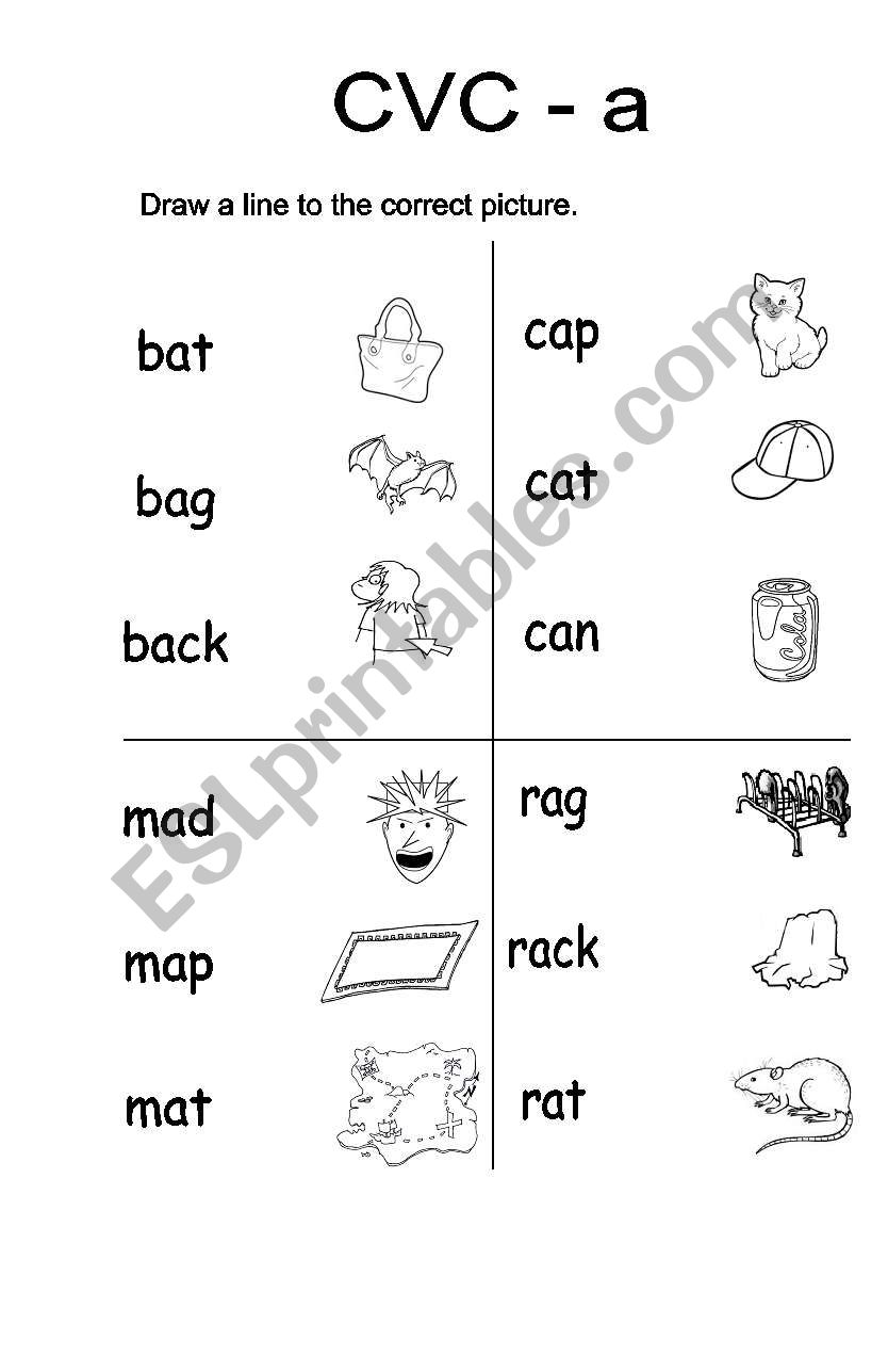 CVC-a Vocabulary words worksheet