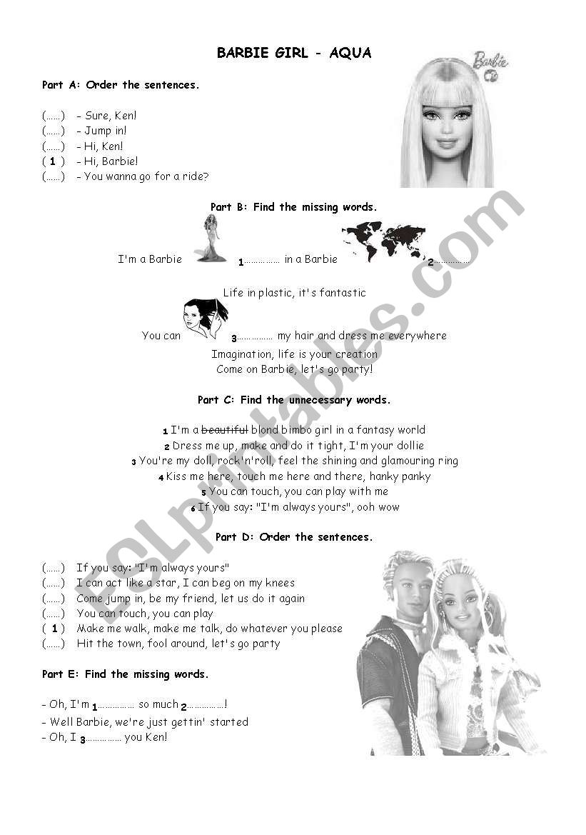 Barbie Girl - Aqua  song listening worksheet