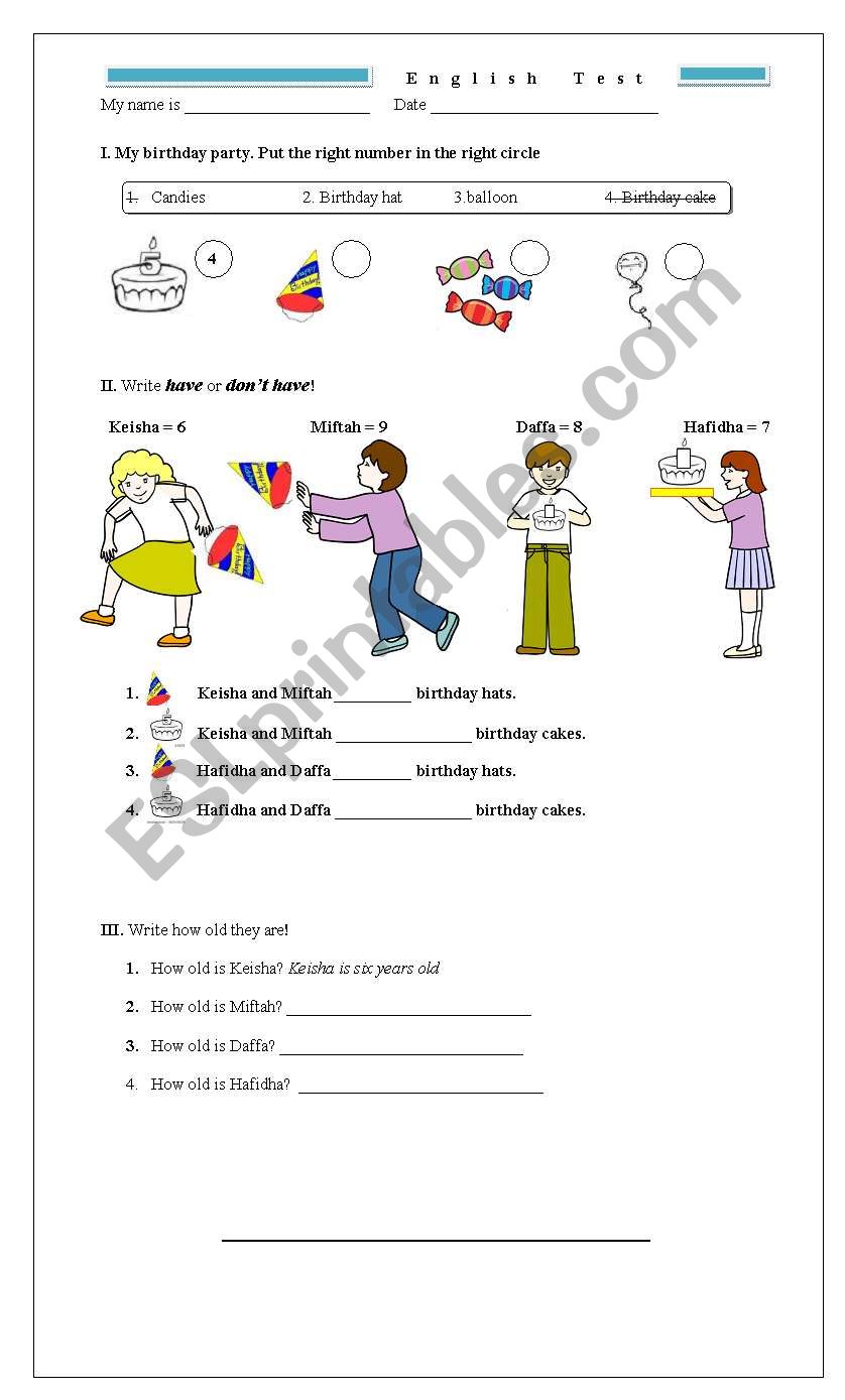 Birthday Party worksheet