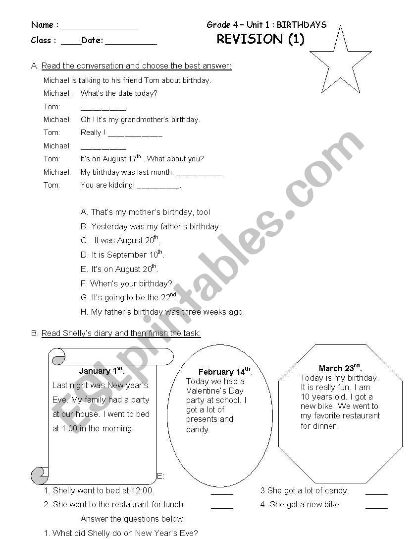 Revision about  Simple Past worksheet
