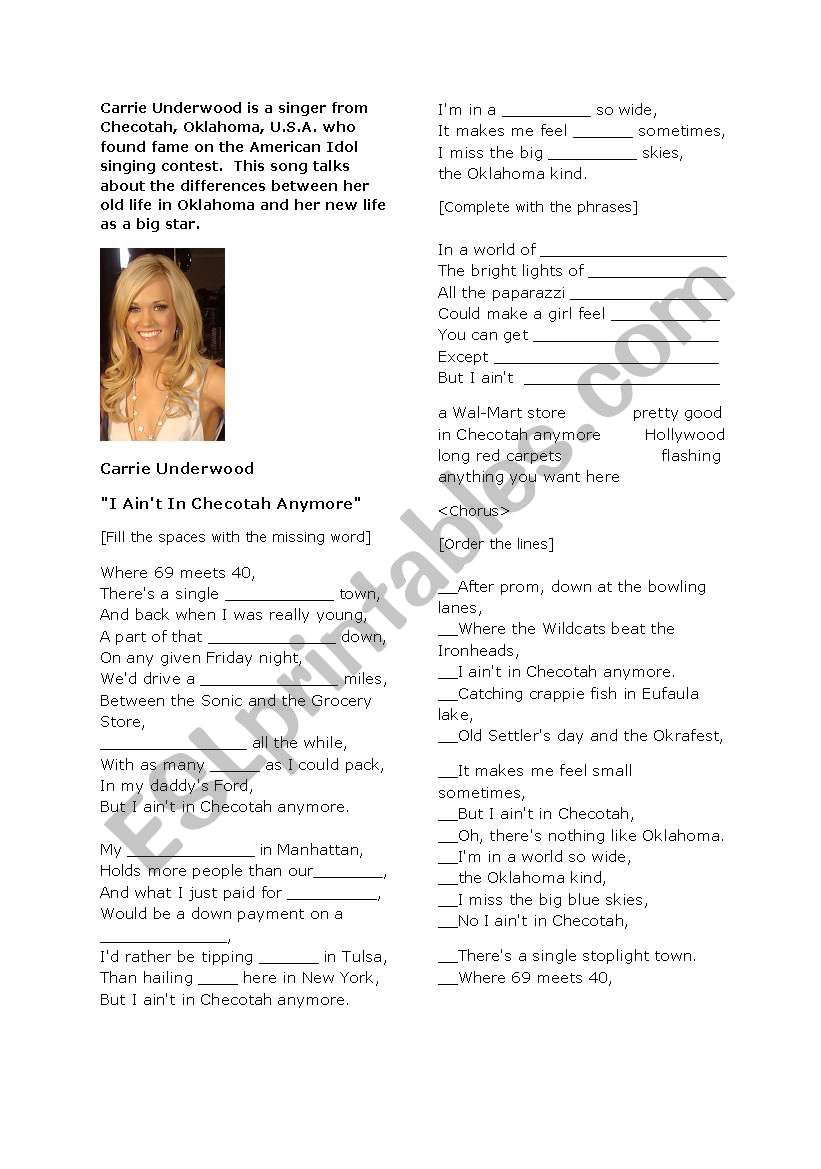 Song: Carrie Underwood - I ainÂ´t in Checotah anymore - Comparative