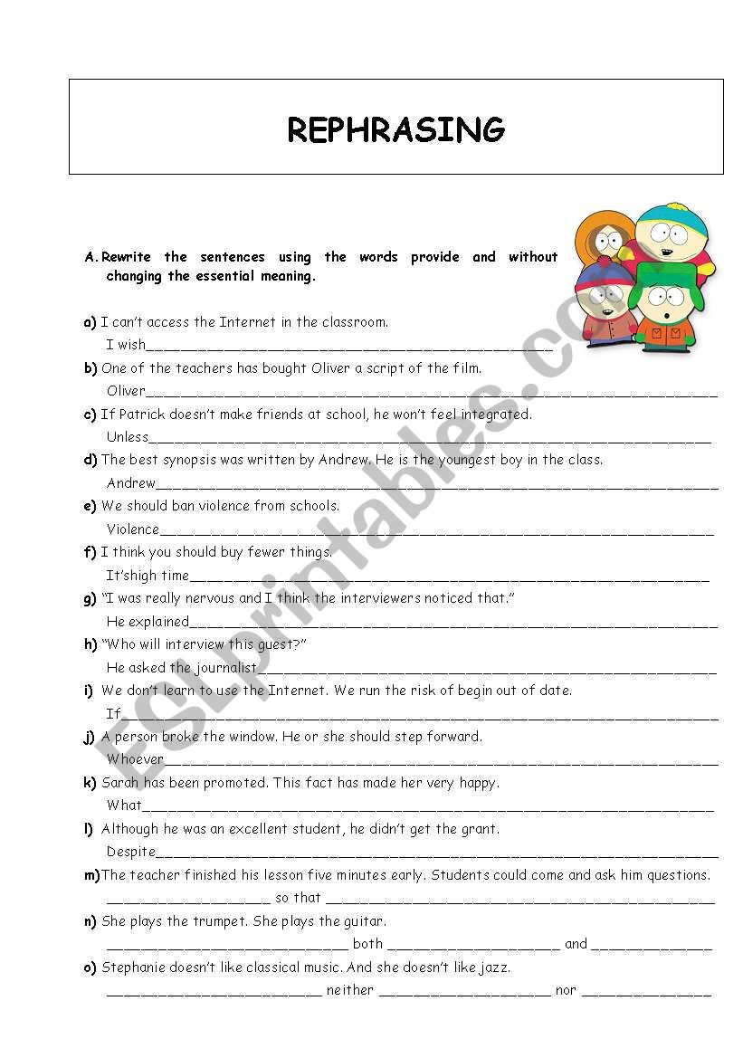 REPHRASING worksheet