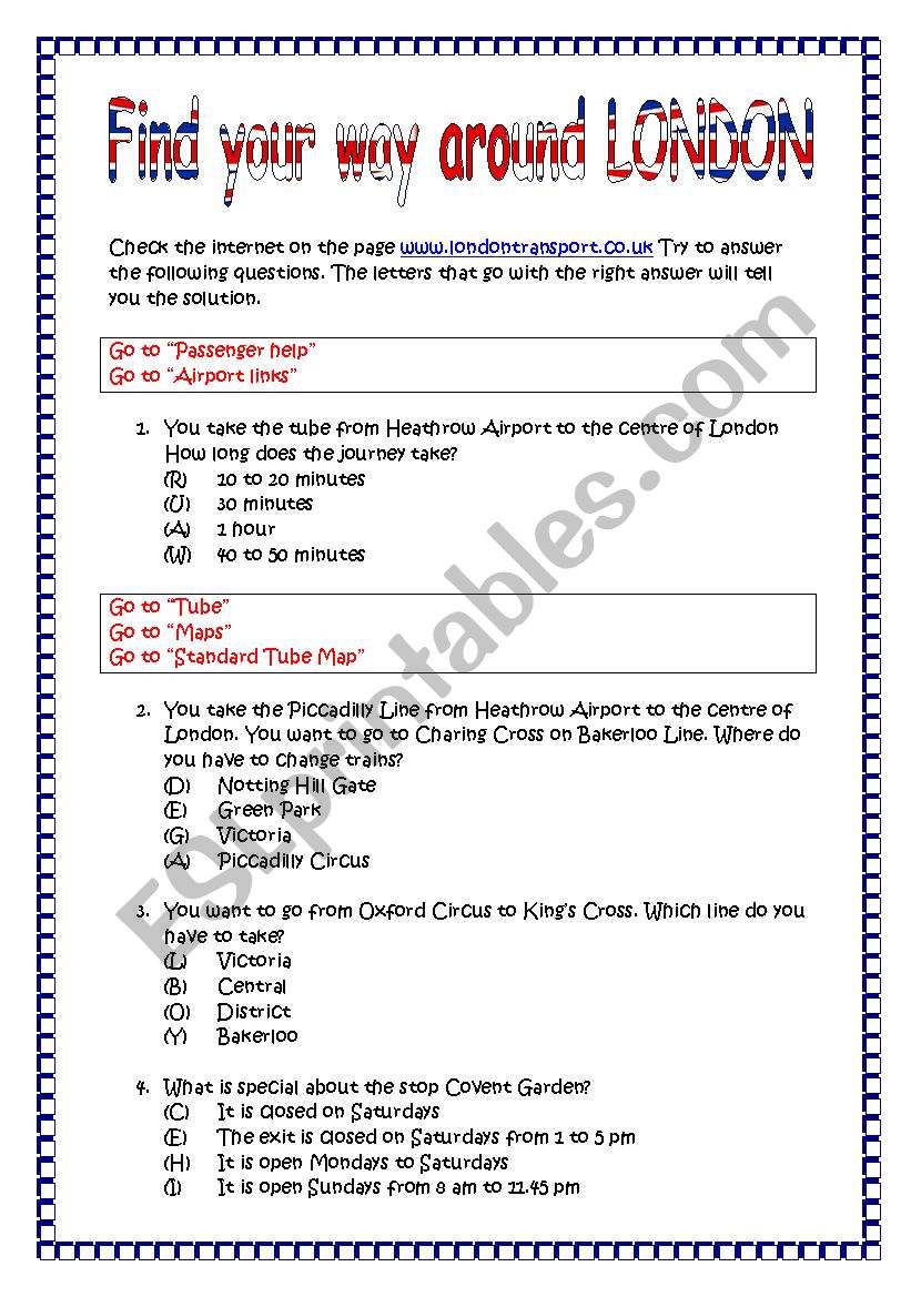 Find your way around London worksheet