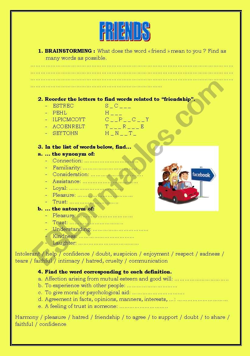 Friendship worksheet