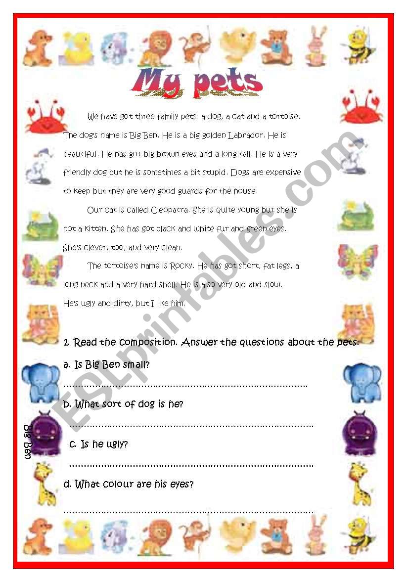 My pets worksheet