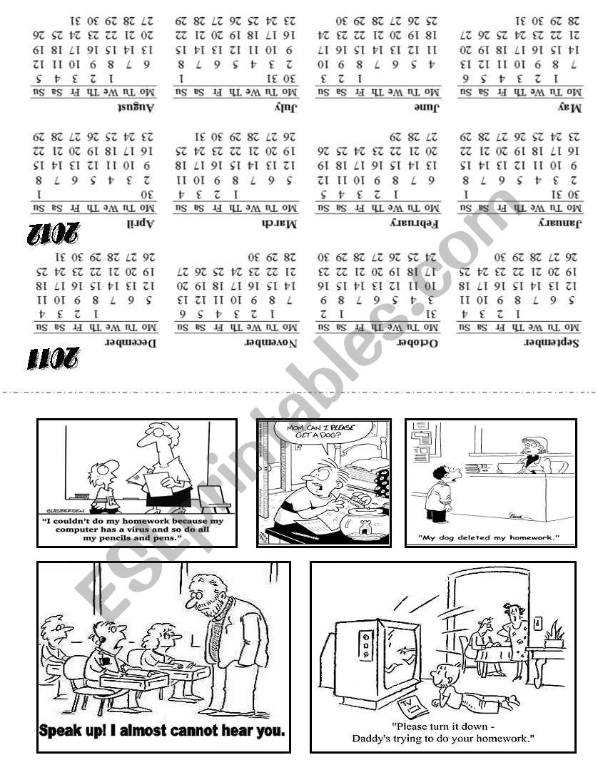 table calendar 2011-2012 with homework cartoons (2 pages)