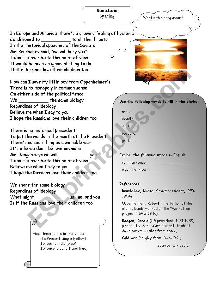 Song worksheet: Russians by Sting