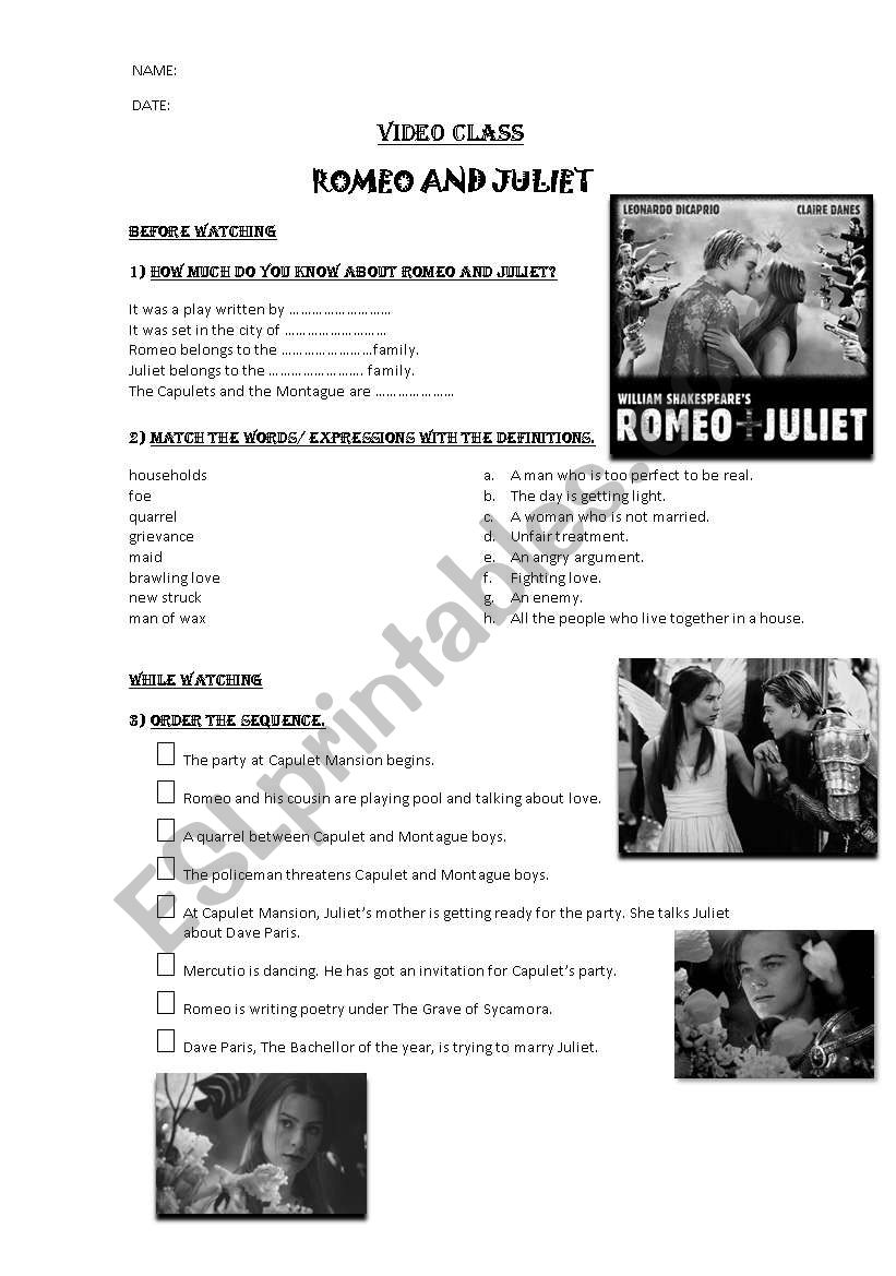 Romeo and Juliet worksheet