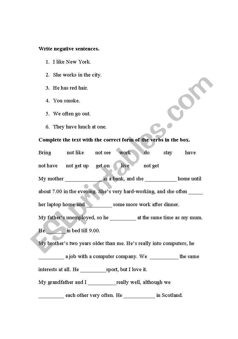 Present simple worksheet