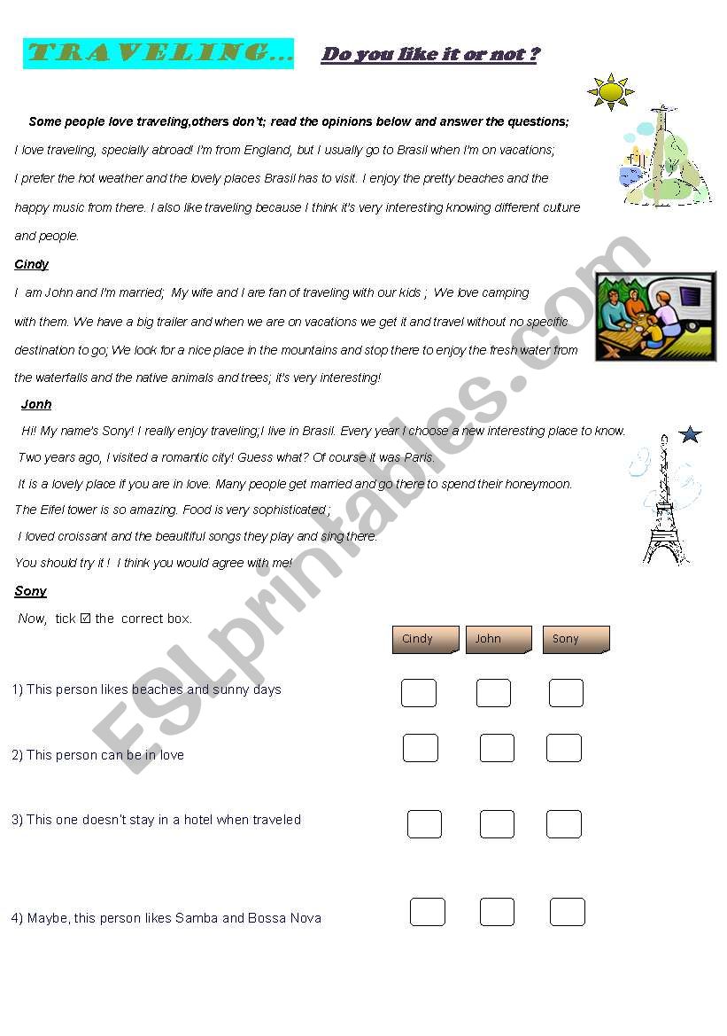 Travelling worksheet