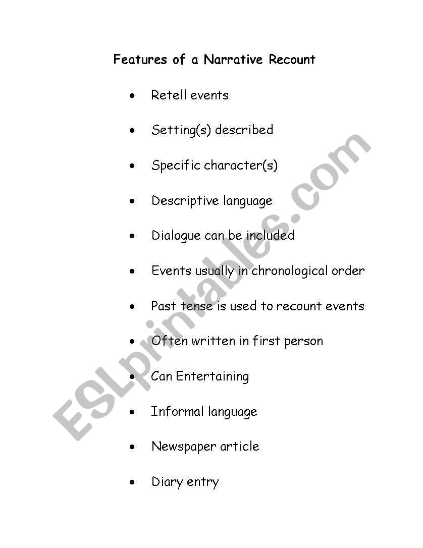 Narrative recount worksheet