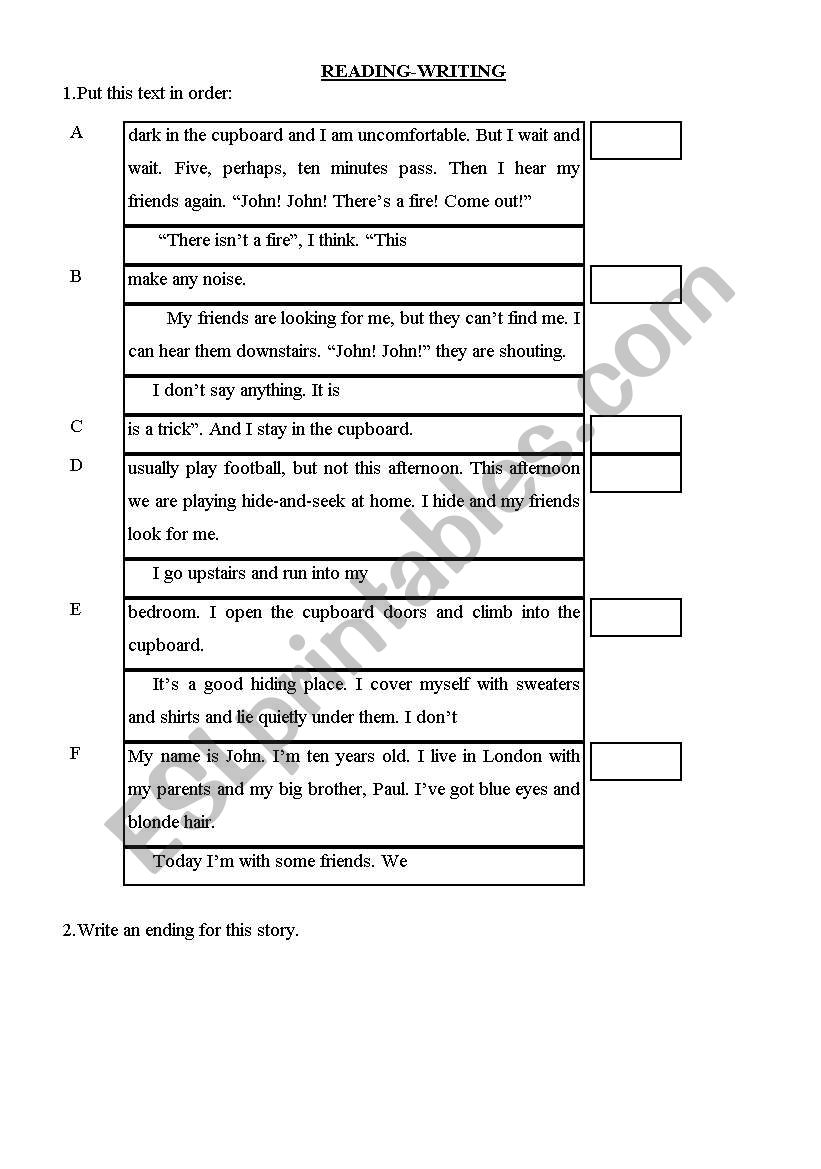 READING WRITING EXERCISE worksheet