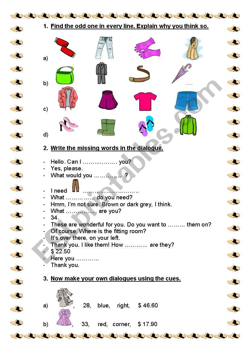 Clothes dialogue worksheet