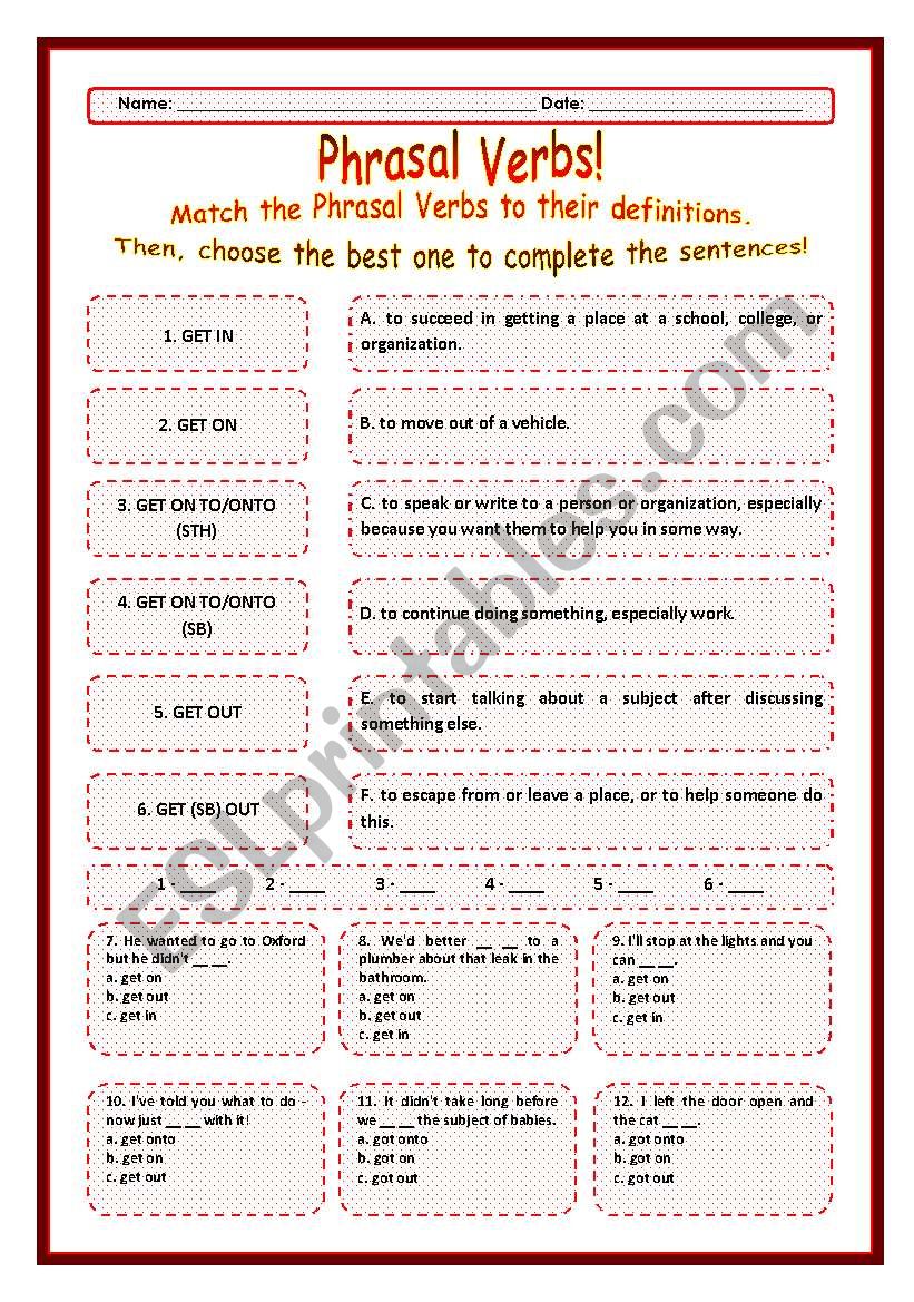 > Phrasal Verbs Practice 48! > --*-- Definitions + Exercise --*-- BW Included --*-- Fully Editable With Key!