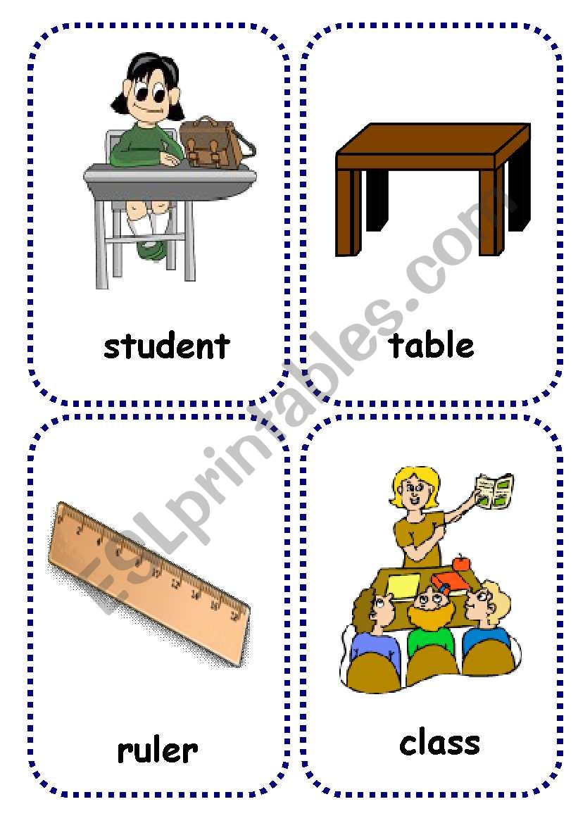 school objects flashcards 2/2 worksheet