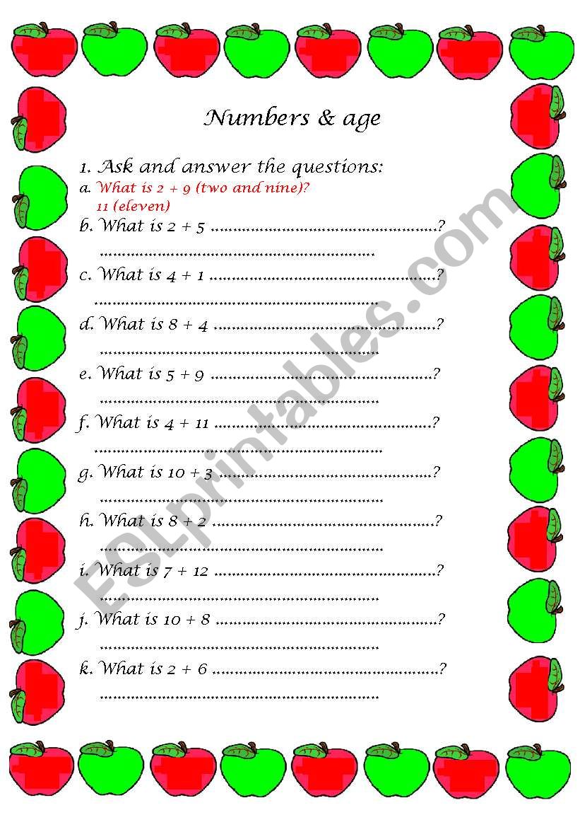 Numbers&age worksheet