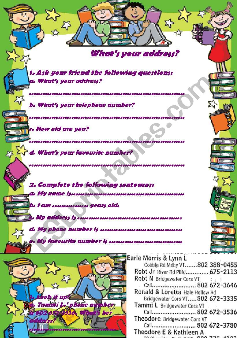 Whats your address? worksheet