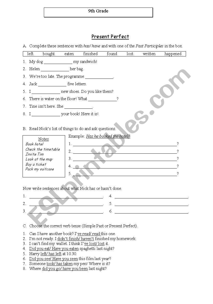 Present Perfect worksheet