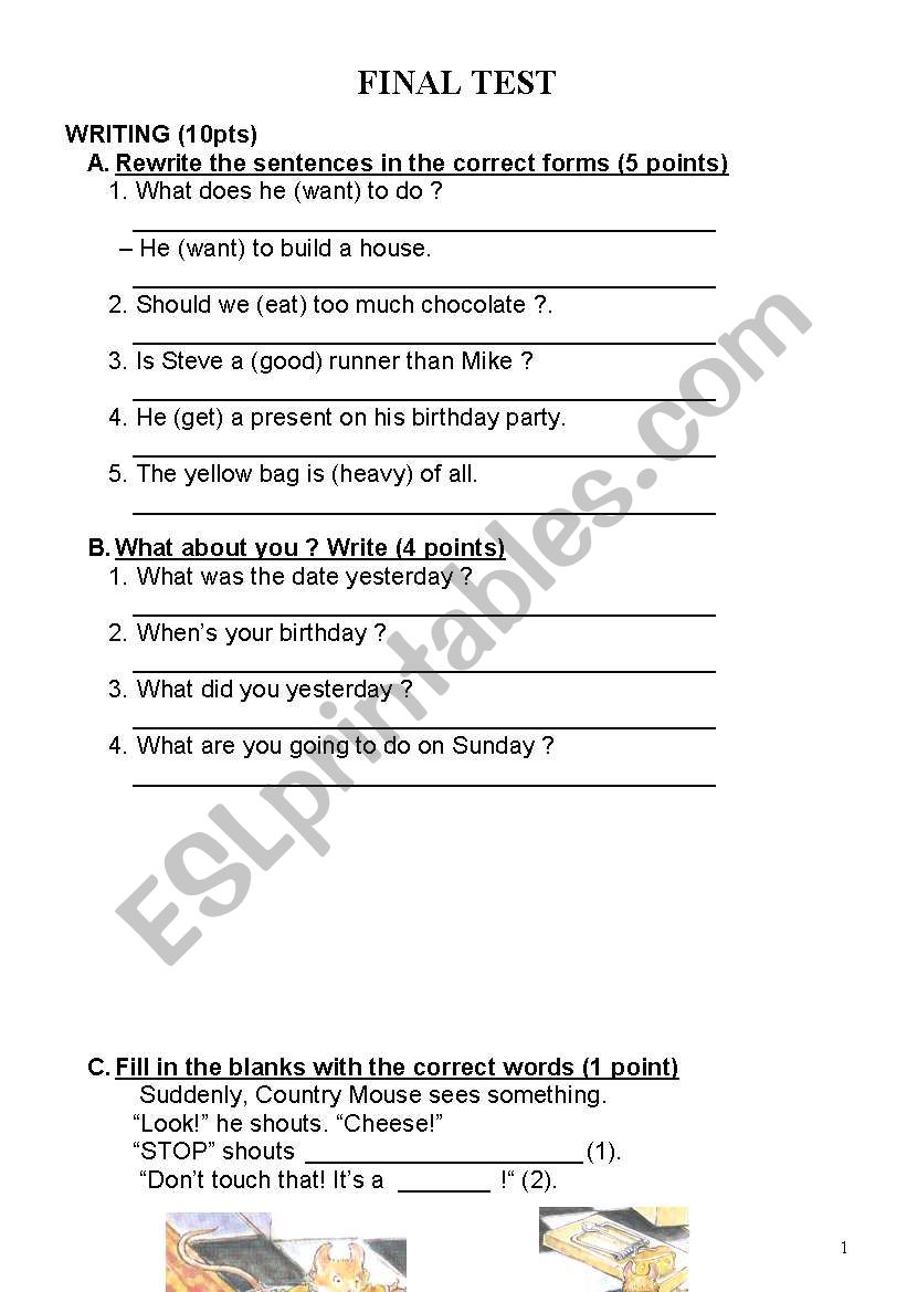 Final test worksheet