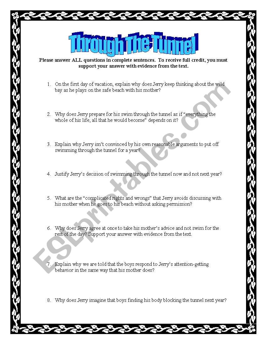 Through The Tunnel worksheet