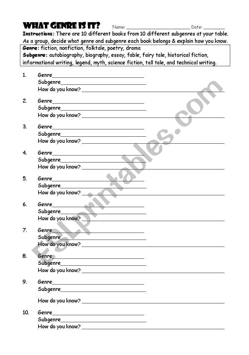 What Genre is it? worksheet