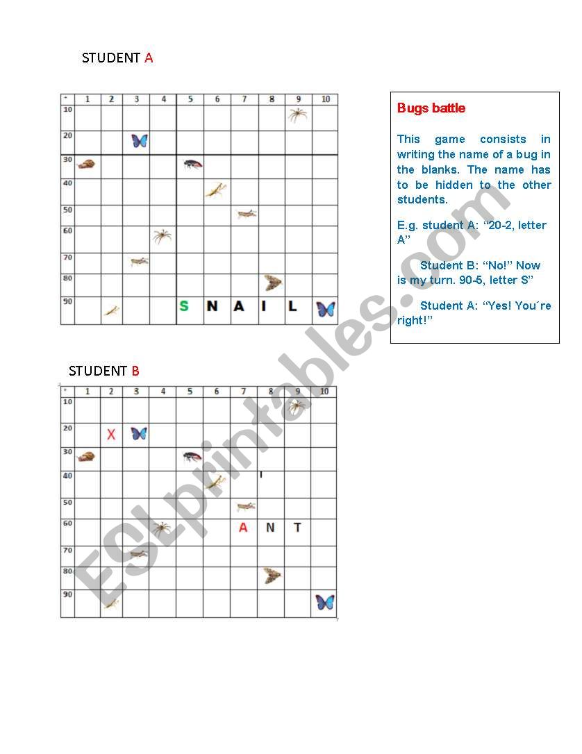 Bugs Battle worksheet