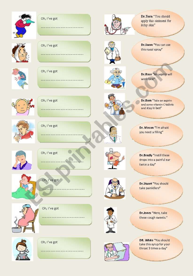 Health problems and cures worksheet