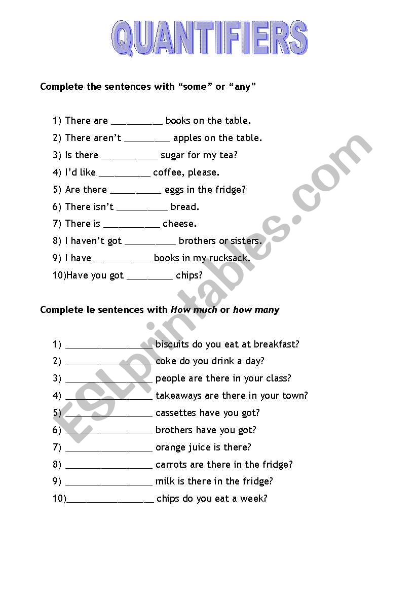 Quantifiers worksheet