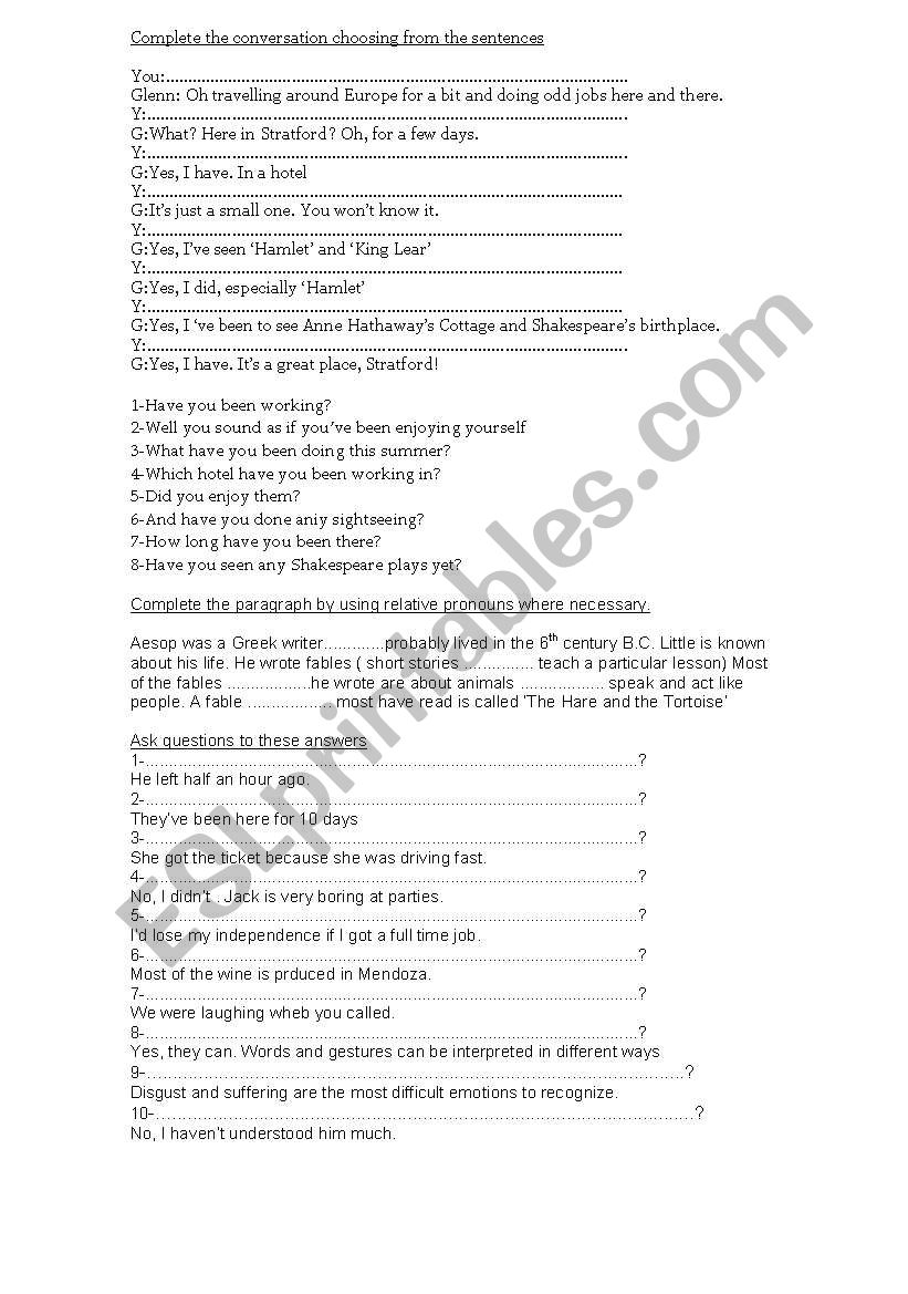 intermediate worksheet worksheet