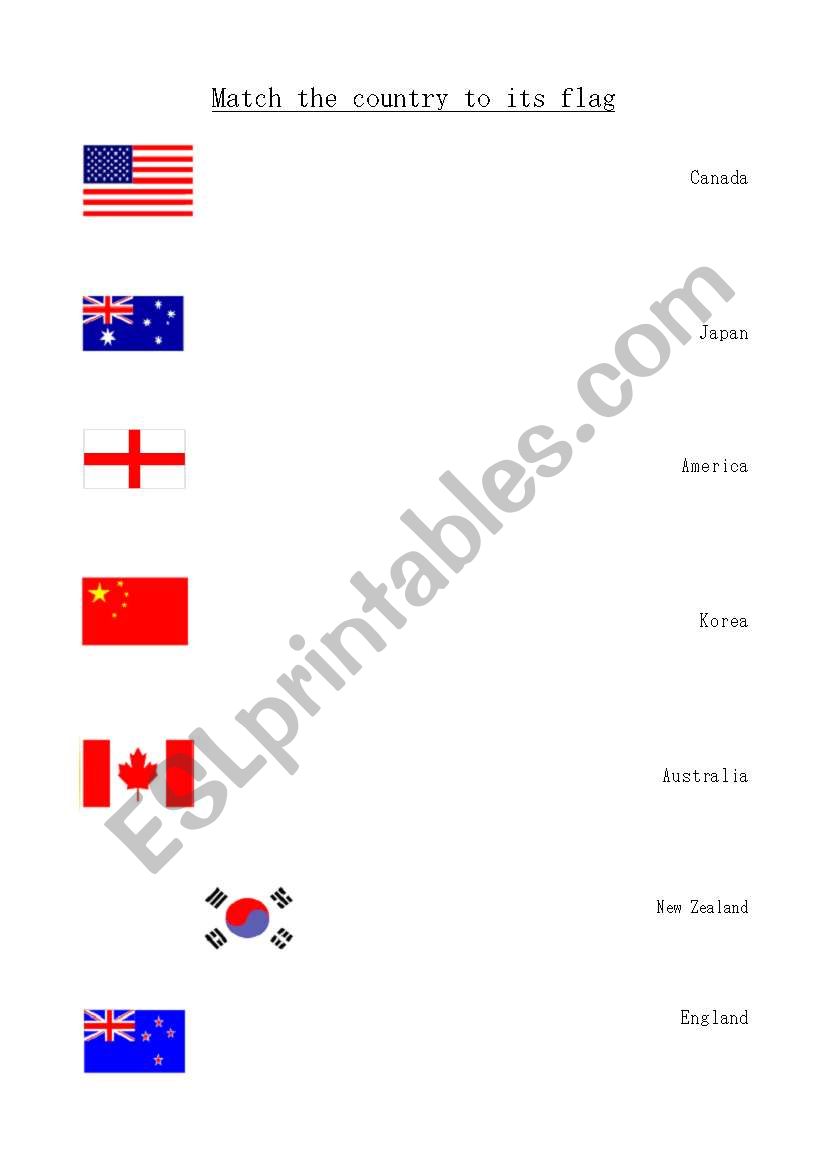 Countries in English worksheet