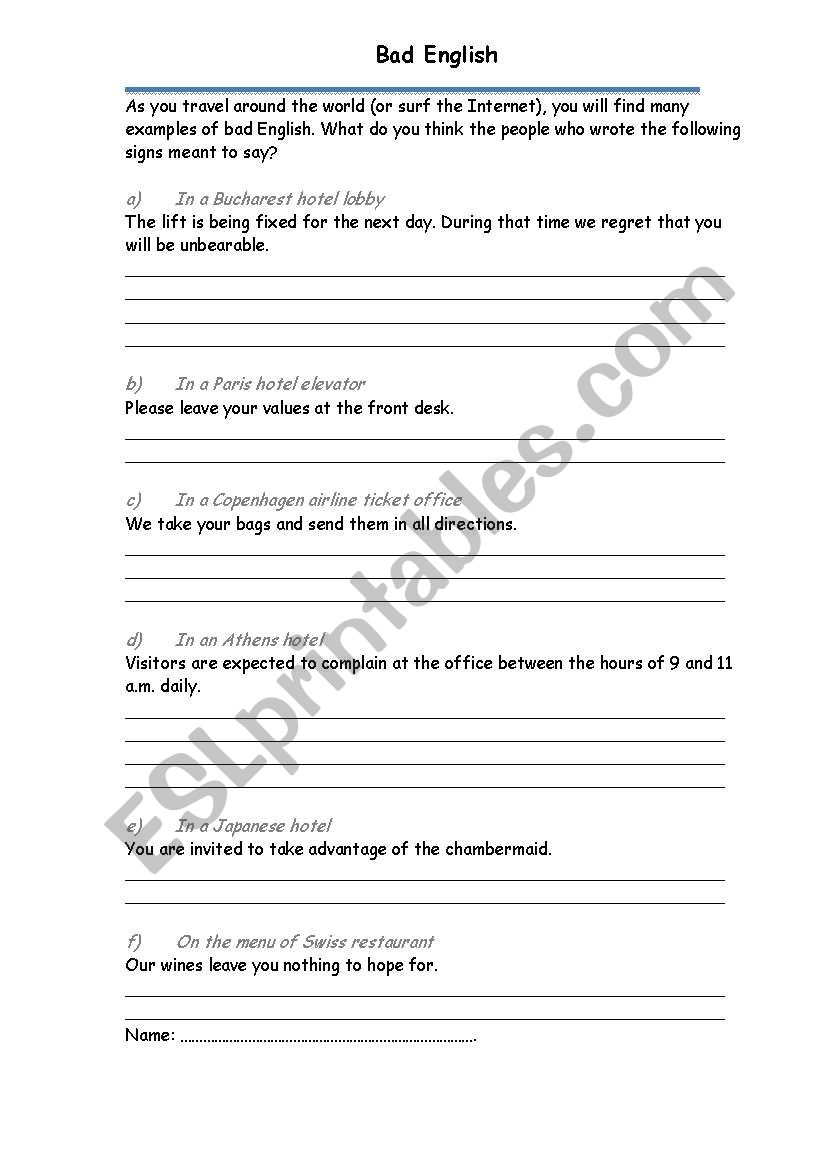 Bad English worksheet