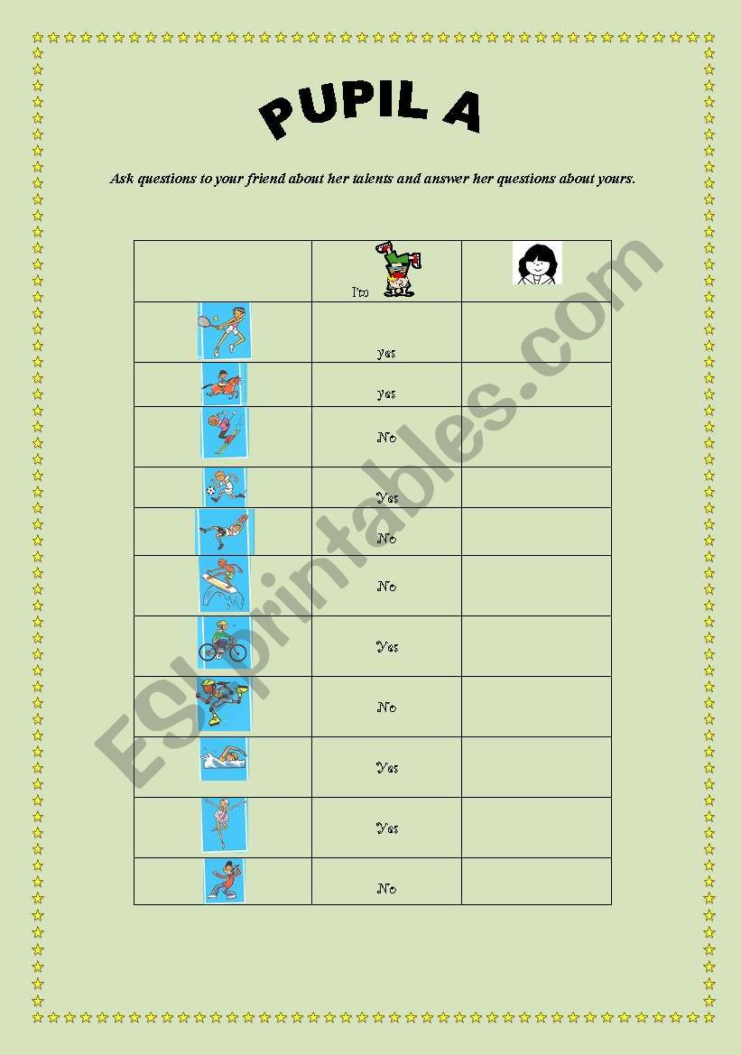 talents worksheet