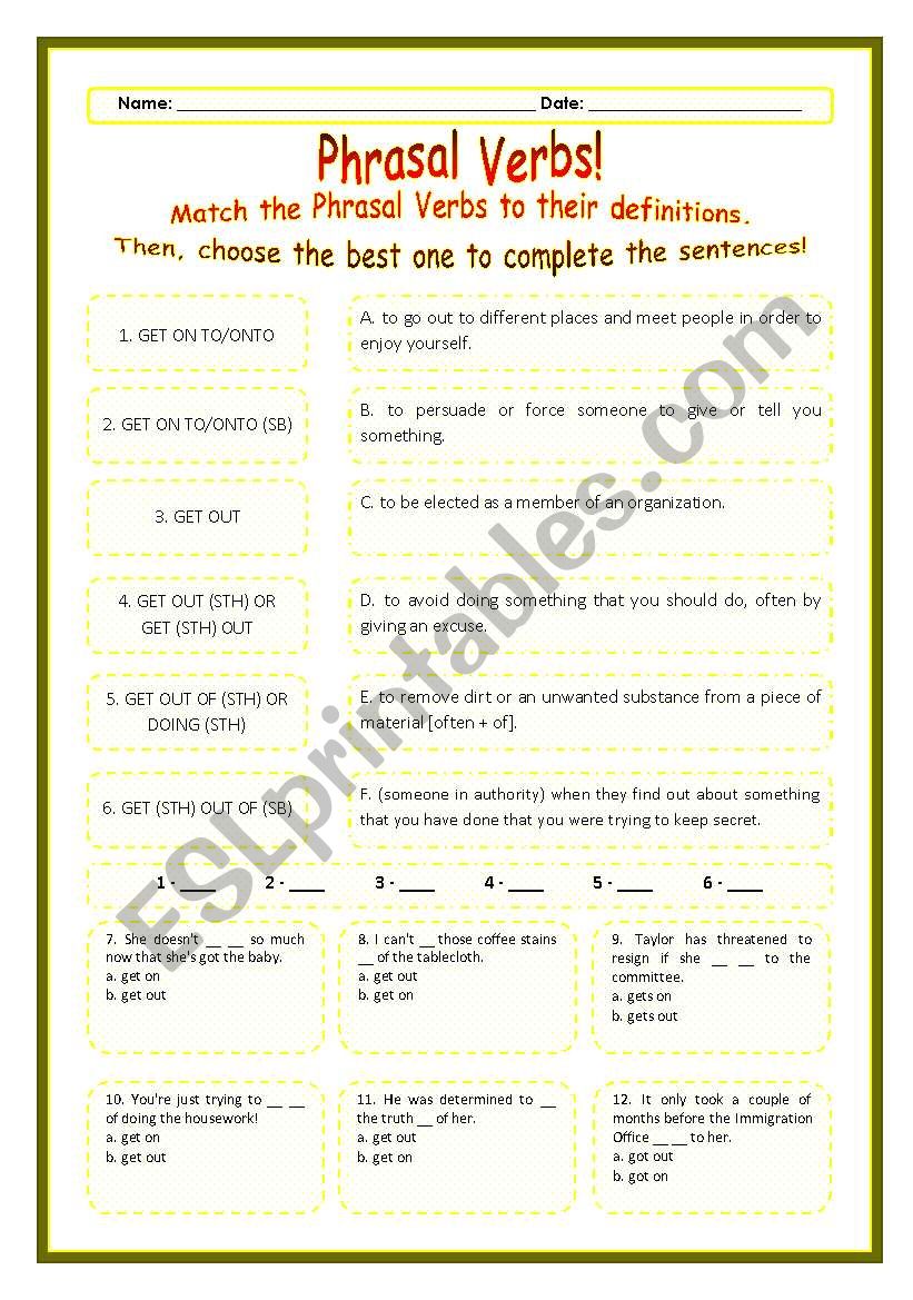 > Phrasal Verbs Practice 49! > --*-- Definitions + Exercise --*-- BW Included --*-- Fully Editable With Key!