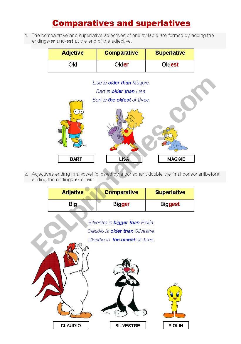 Comparatives and superlatives worksheet