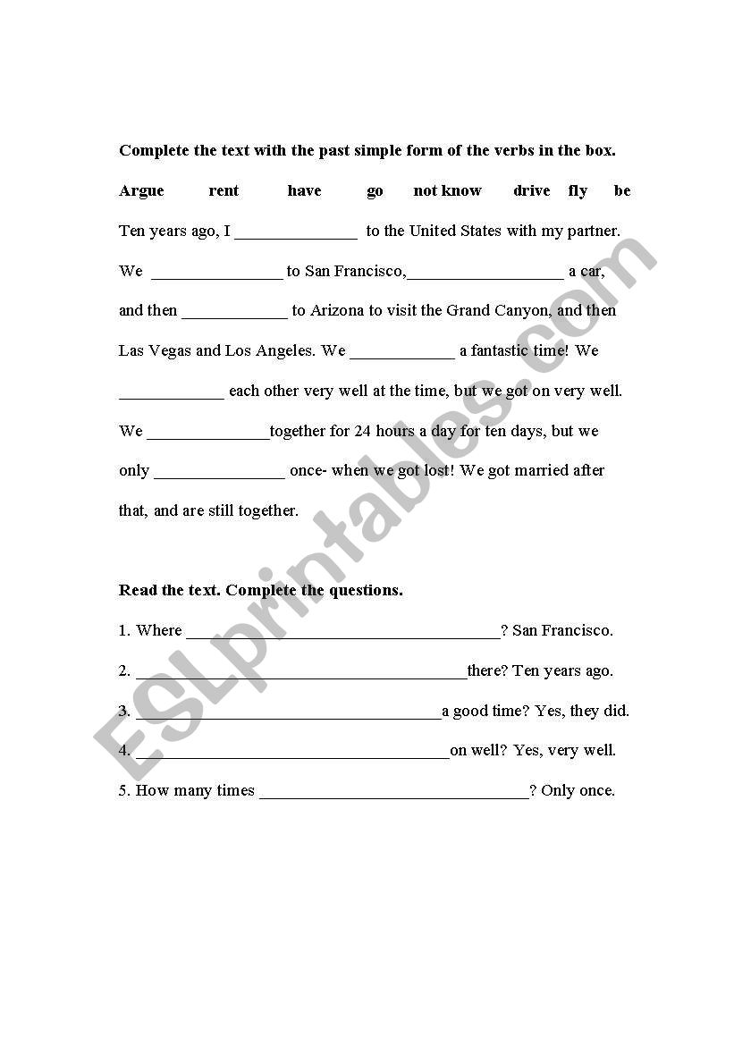 Past simple worksheet