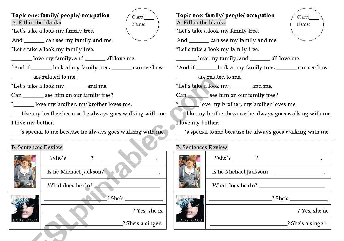 family worksheet worksheet