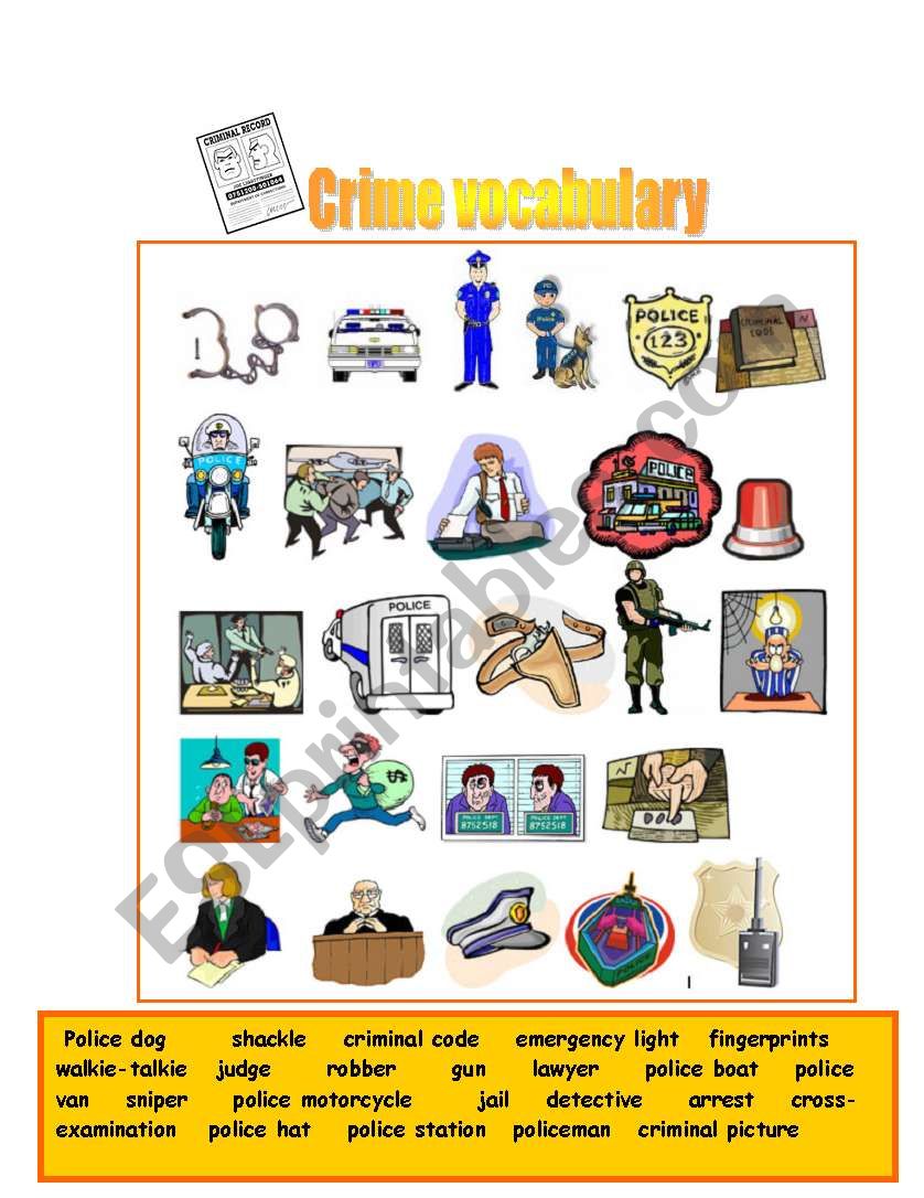 crime vocabulary pictures worksheet
