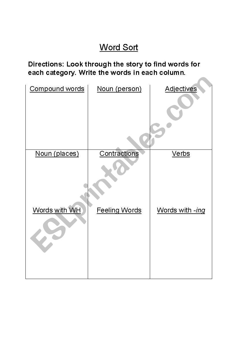 Word sort worksheet