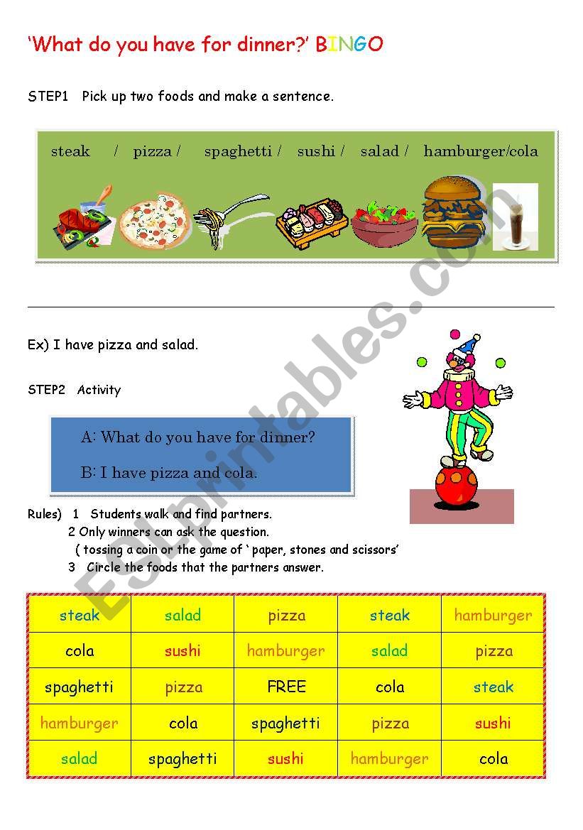 Â´What do you have for dinner?Â´ BINGO