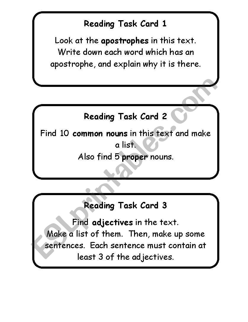 Reading Task Cards worksheet
