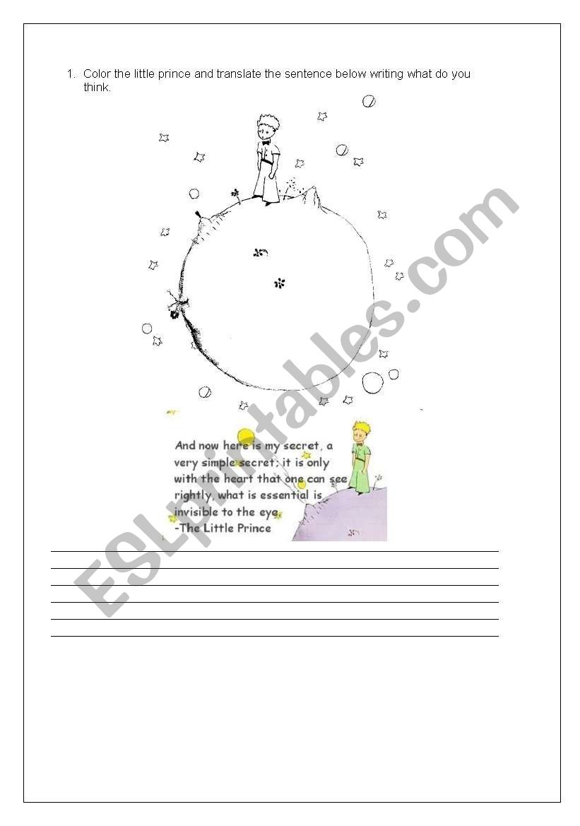 The little prince worksheet